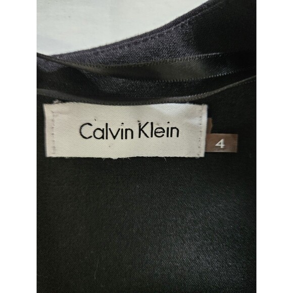 Calvin Klein Black Surplice Sheath Dress With Buckle Size 4 Back Slit - Picture 7 of 9